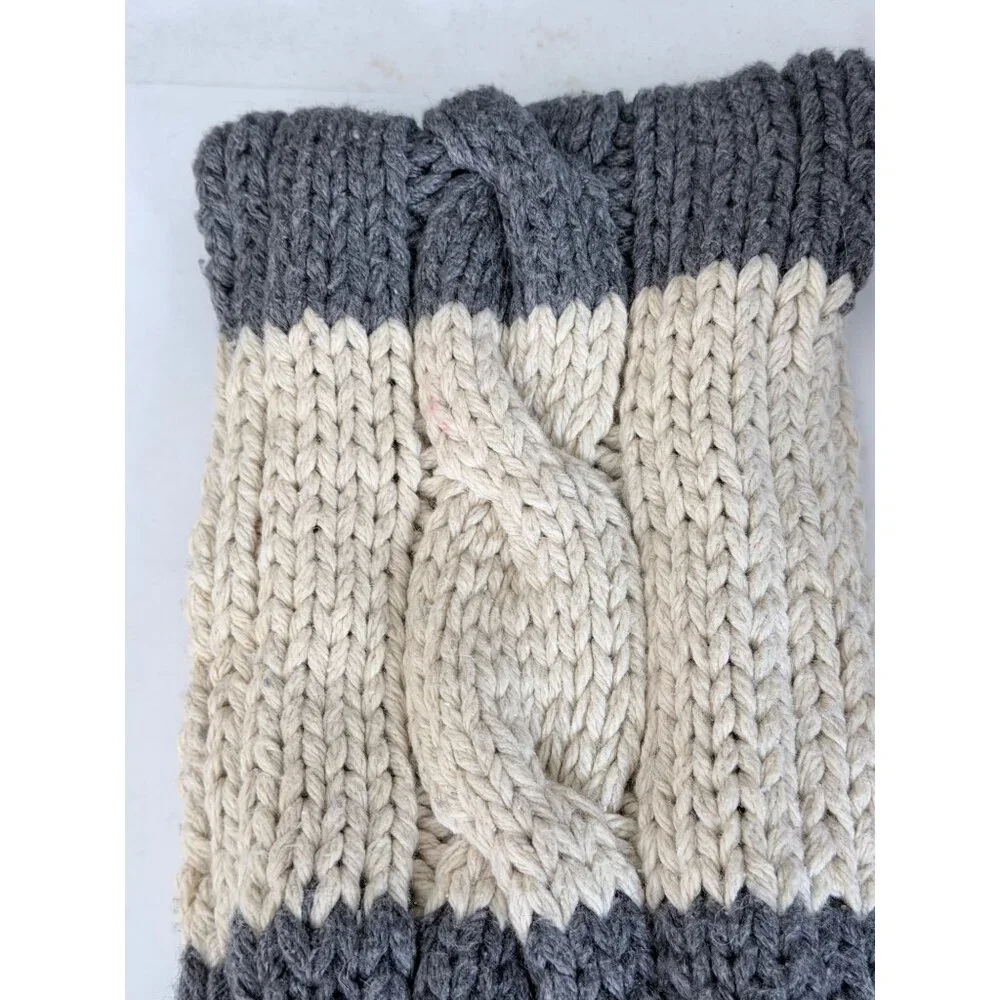 Vtg Y2K Abercrombie & Fitch Wool Blend Scarf Chunky Cable Knit Block Striped Gra